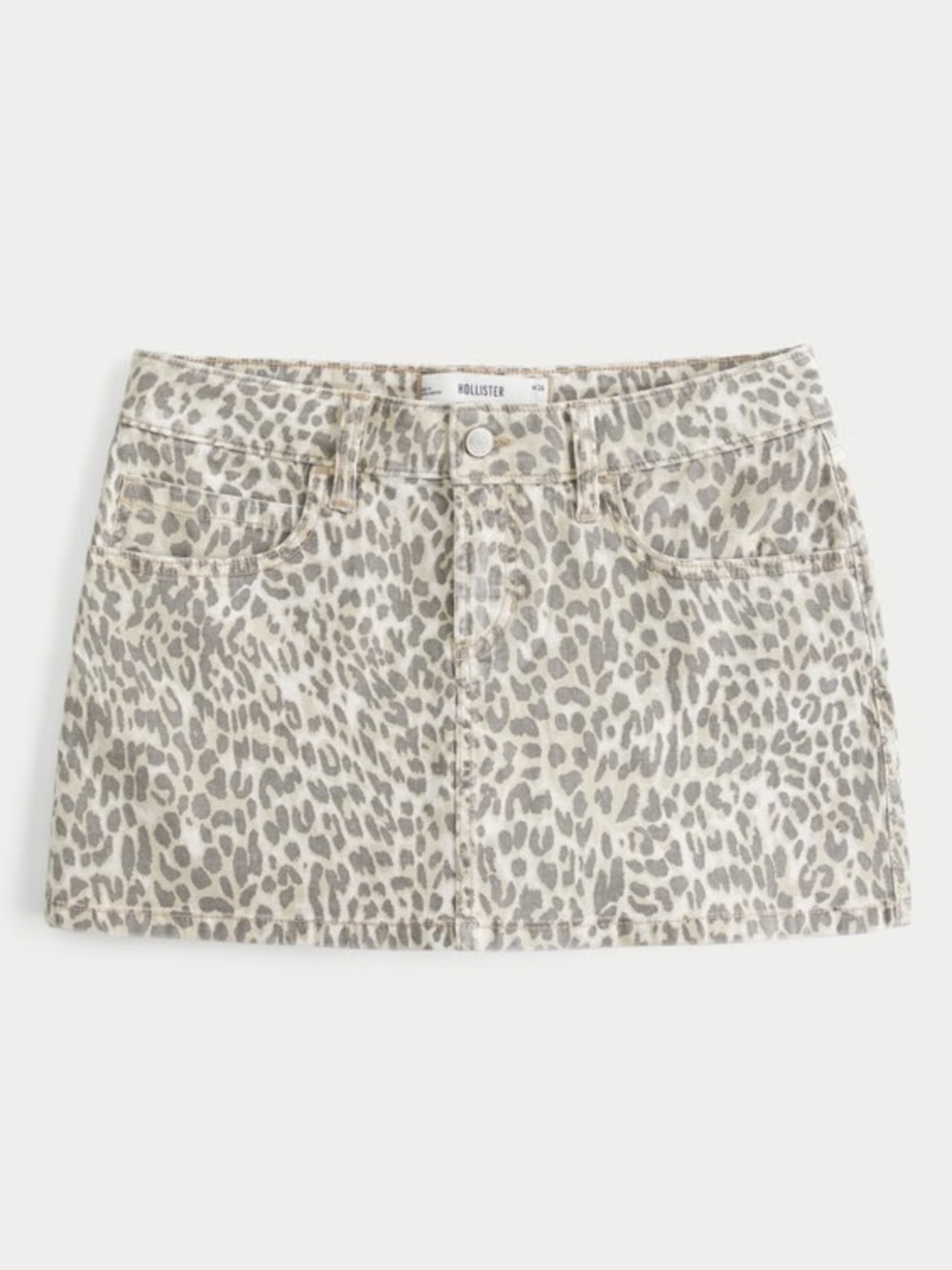 Hollister Neutral Leopard Print Denim Mini Skirt